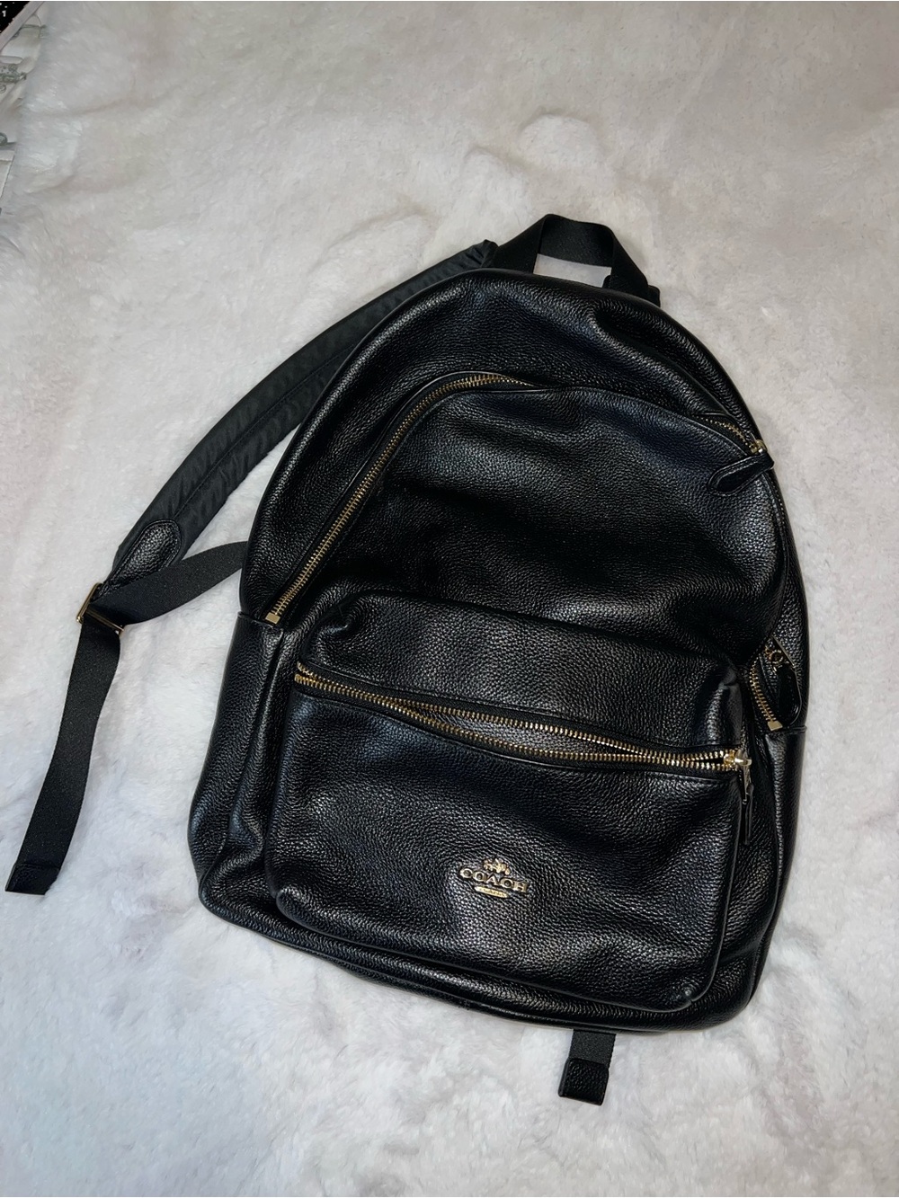 Coach Charlie medium black pebbled leather backpack